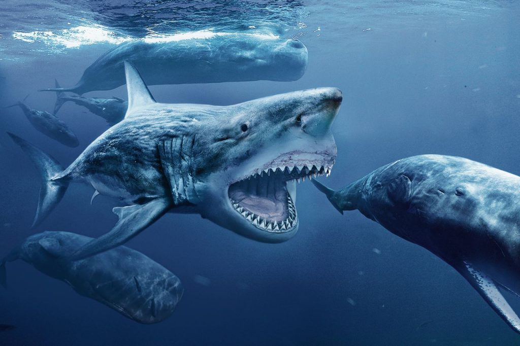 impressie van de grootste haaisoort ooit de megalodon